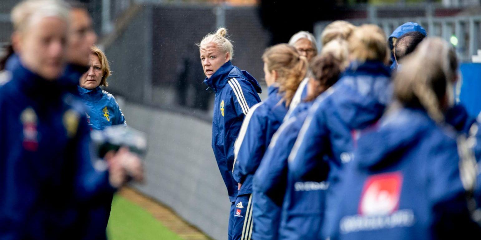 Caroline Seger under torsdagens träning på Gamla Ullevi.