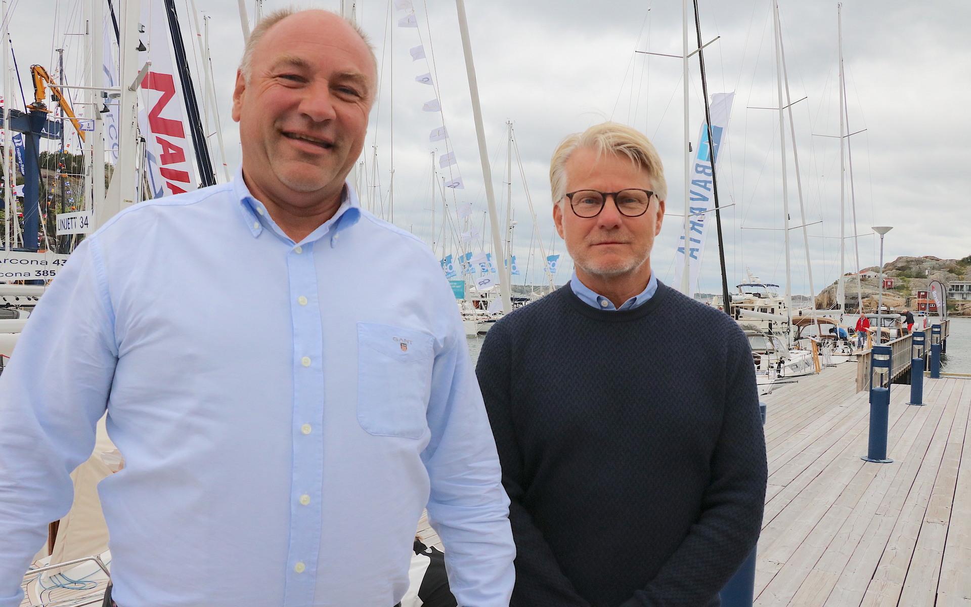 Mats Eriksson, VD för Sweboat, hade varje år inför Öppet Varv ett ”kvartssamtal” med Christoph Rassy, bilden är från årets Öppet Varv, här tillsammans med Magnus Rassy. 