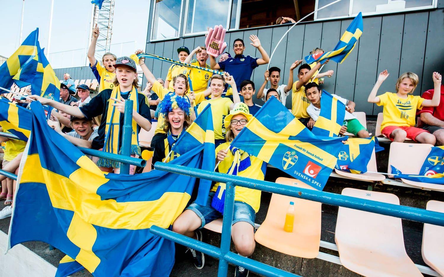 Full med svenska fans på Rimnersvallen. Foto: Sebastian Lamotte, Bildbyrån