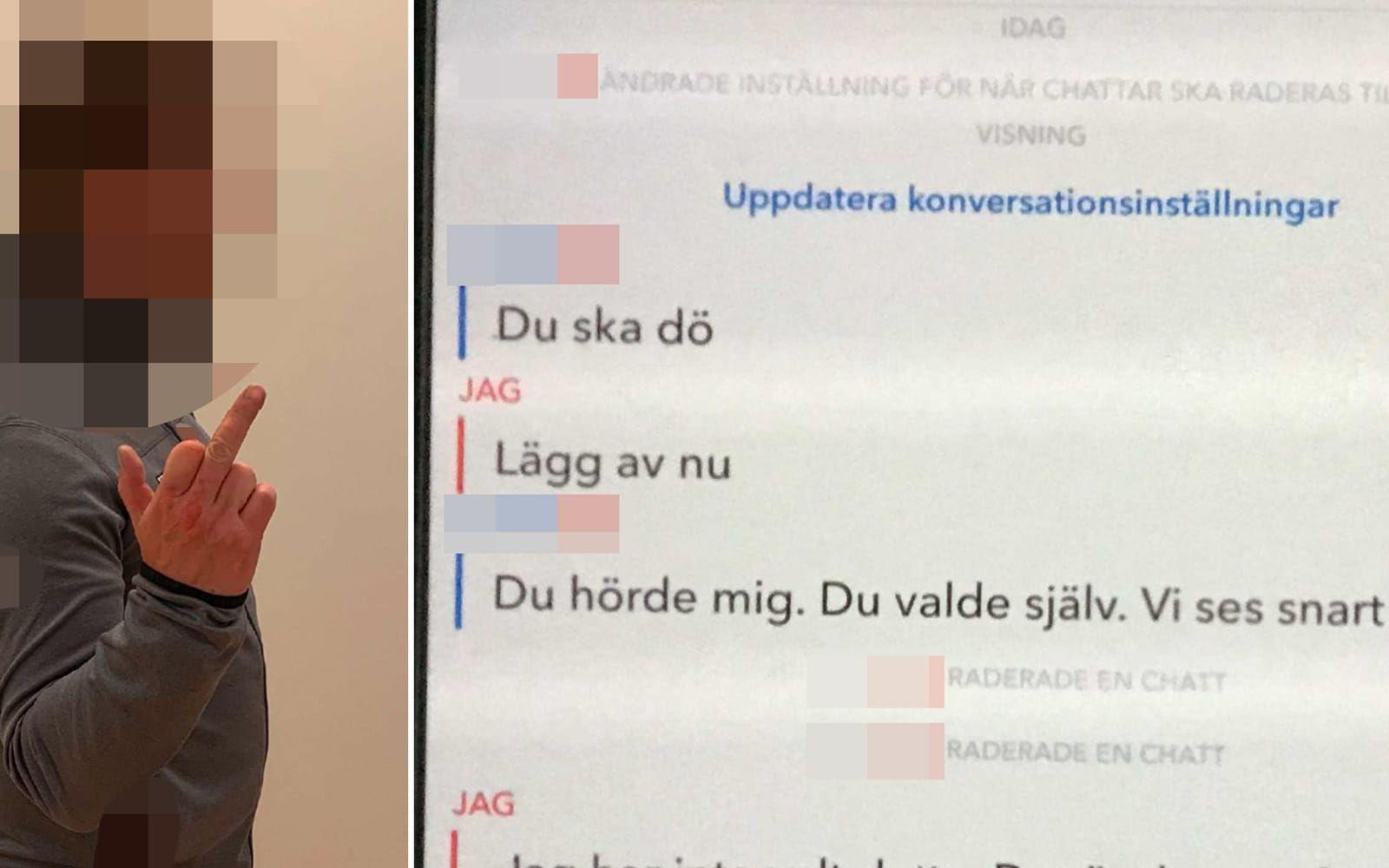 40-åringen hotade även tvåbarnsmamman på sociala medier-appen Snapchat.